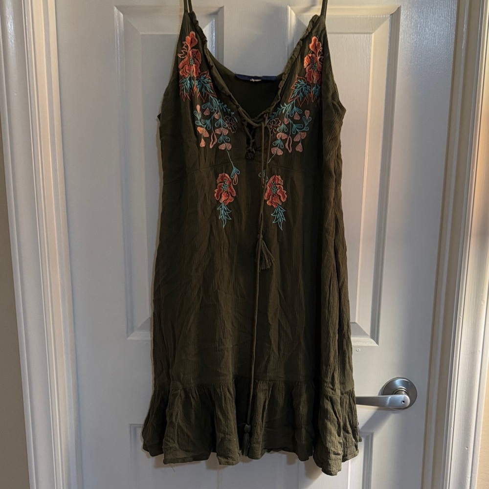 Embroidered Olive Green Dress